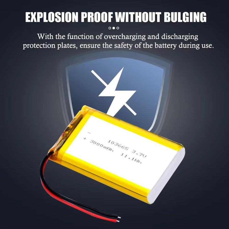 GJUELIRRA Akku 103665 Polymer-Lithium-Akku mit 3000 mAh, 3,7 V, Farbe: Gelb, passend für Bluetooth-Tastaturen, Tablets, DVD-Lautsprecher und Digitalkameras - Bild 2