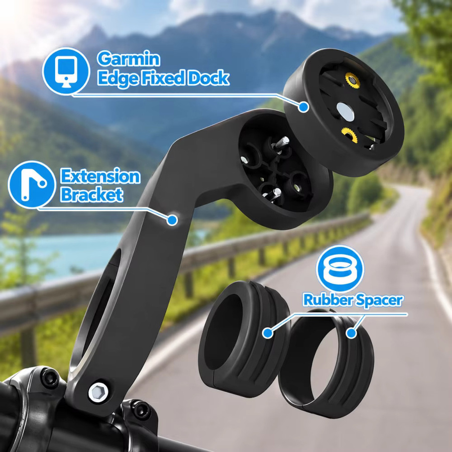 DOMEN Fahrradcomputer-Halterung Verlängerungsadapter für Garmin MTB und Rennrad in Schwarz - Bild 3
