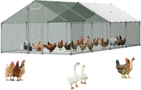 VEVOR Hühnerstall aus Metall mit begehbarem Auslauf und Turmdach, Geflügelgehege für Enten und Kaninchen, B/T/H: 8 x 3 x 2 m - Bild 1