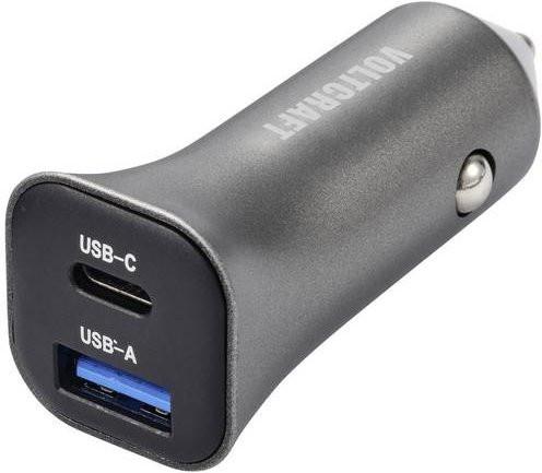Voltcraft CPS-38W KFZ-Ladegerät mit 38W, 1x USB-A und 1x USB-C in Silber-Schwarz - Bild 1
