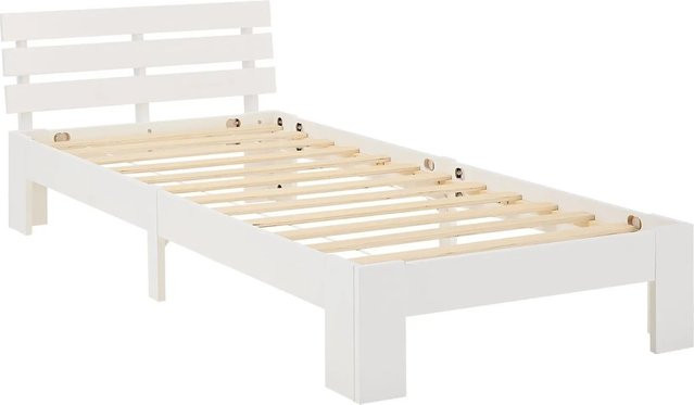 Homestyle4u Einzelbett aus Kiefernholz mit Federkernmatratze und Lattenrost in Weiß, B/T/H: 90 x 200 x 100 cm - Bild 1