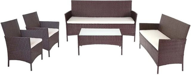 MCW Poly-Rattan Garten-Garnitur Hamar Lounge-Set in Braun-meliert mit beigen Sitzkissen - Bild 2