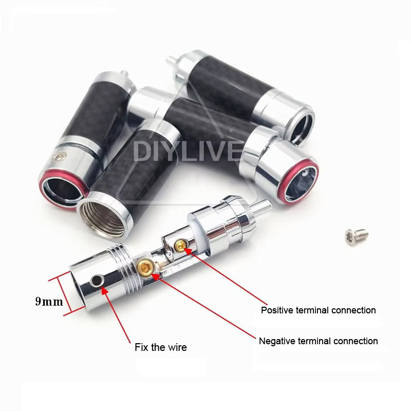 DIYLIVE FuruTECH CF-102(R) RCA-Lotus-Audiokabelanschlüsse, 4-teiliges Set, Kohlefaser-Rhodium-beschichtet, schwarz, lötfreier selbstsichernder Stecker - Bild 3