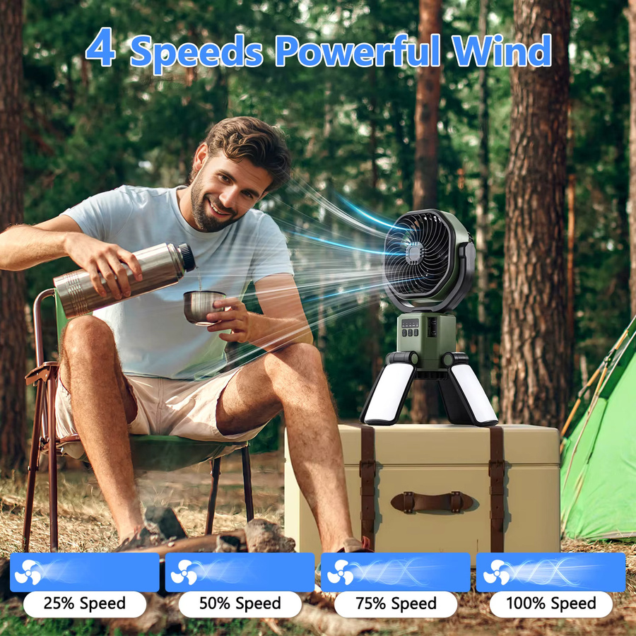Eary Solarbetriebener Ventilator mit LED-Licht und 6000 mAh Akku in Grün für Camping und Outdoor - Bild 5