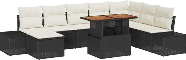 vidaXL Garten-Sofa-Set 9-tlg. in U-Form mit Stauraum und Polstern, Schwarz, Poly-Rattan und Stahl - Bild 1