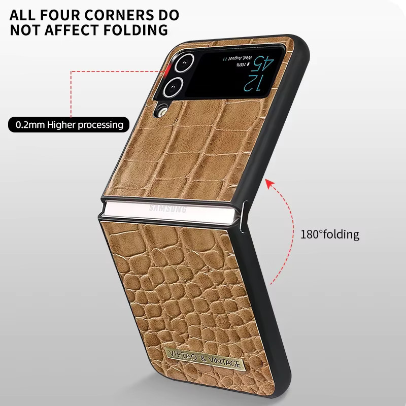 Samsung PU-Leder Handyhülle für Galaxy Z Flip 5, 4, 3 in Rot und Braun - Bild 3