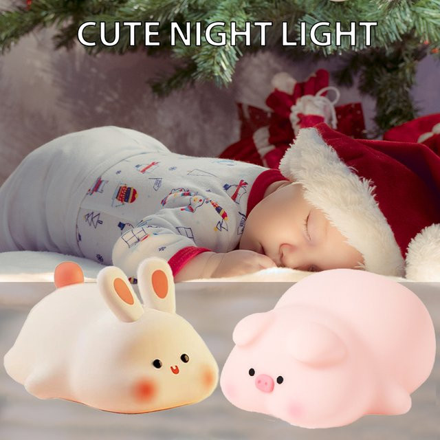 GGBEE Piggy Bunny LED Nachtlicht aus Silikon, dimmbar und wiederaufladbar, warmweiß, Farbe: Weiß - Bild 1