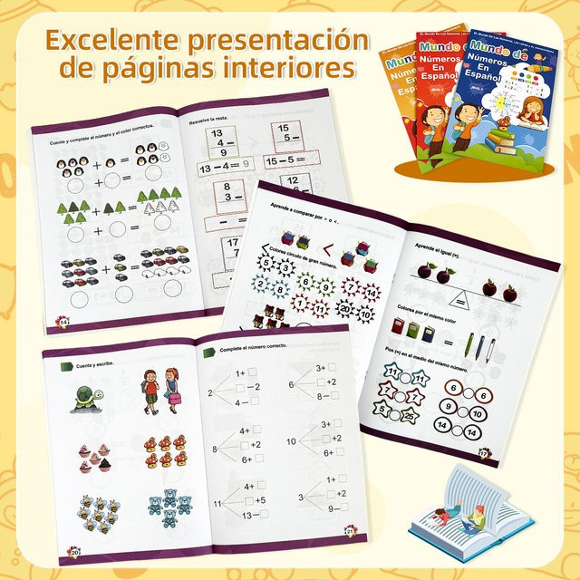 Spanisches Mathematik-Übungsheft für die Handschrift zur Förderung von Erkennungs- und Gedächtniskompetenzen für Kinder ab 3 Jahren, Mehrfarbig - Bild 1