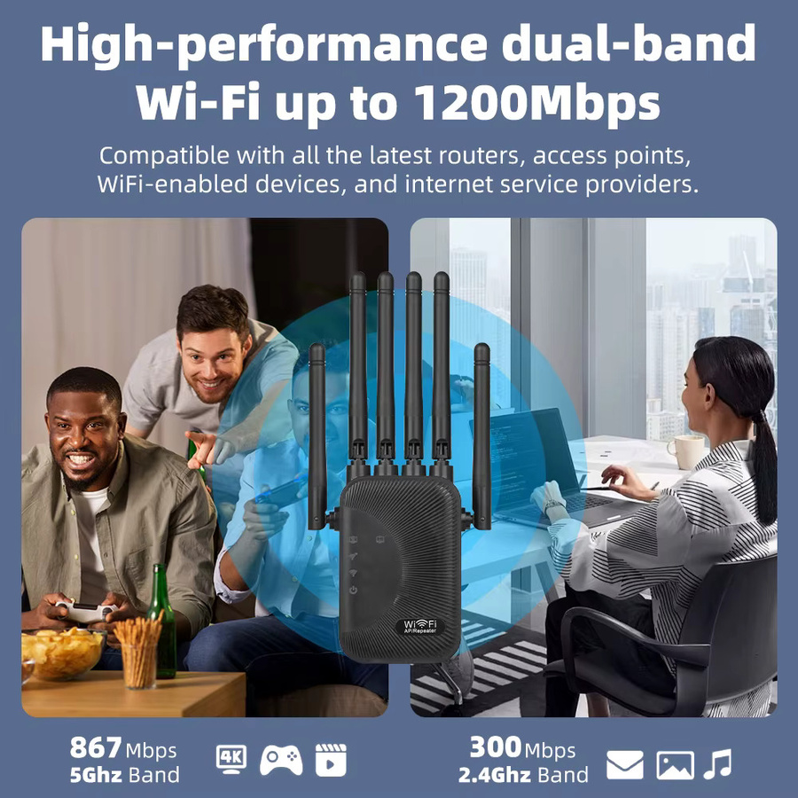 Regaton Dual-Band WLAN-Repeater 1200Mbps mit Smart Digital Display, Wi-Fi Signalverstärker in Schwarz - Bild 3