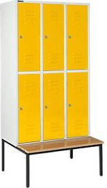 Schäfer Shop Select Kleiderspind mit Sitzbank, 3x2 Abteile, 400 mm, Zylinderschloss, Farbe Gelb - Bild 1