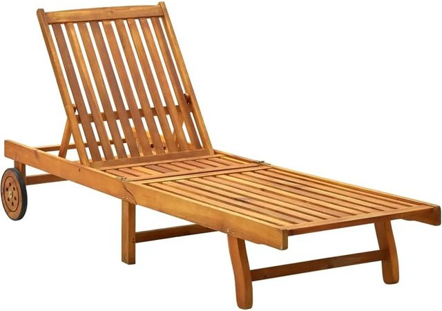 vidaXL Sonnenliege aus Akazie Massivholz in Braun mit verstellbarer Kopfstütze und Rollen, B/T/H: 199 x 59/63 x 30/62/76/85 cm - Bild 1