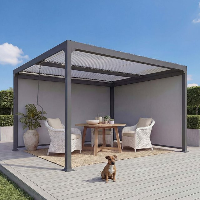 MCW Alu Pergola L41 Lamellen-Pavillon mit 2 Seitenwänden in Anthrazit B: 3,7 m, T: 3 m, H: 2,24 m - Bild 1