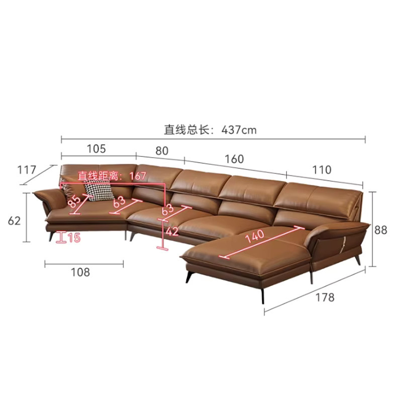 UOSU Modernes Ecksofa aus echtem Leder in Braun für Wohnzimmer und Schlafzimmer - Bild 3
