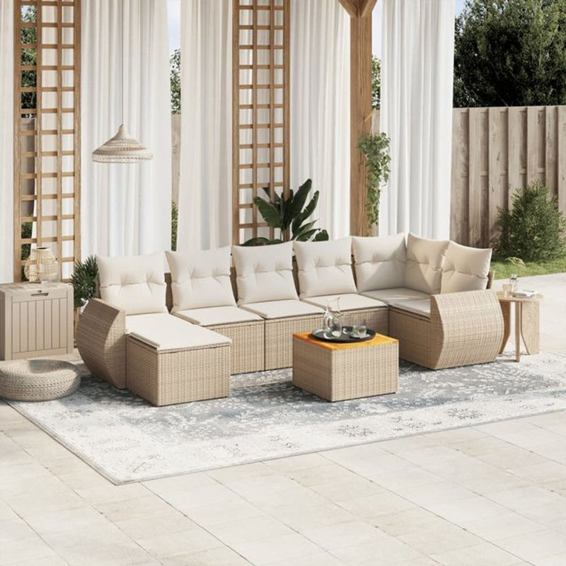 Vidaxl Gartenmöbel-Set aus Polyrattan mit Kissen, 8-teilig, Beige, Modernes Design - Bild 1