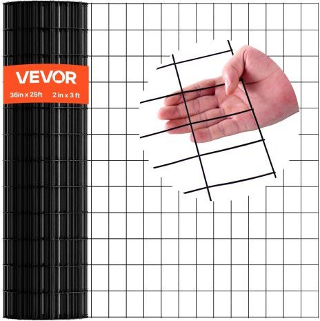 VEVOR Weidezaun aus verzinktem Stahl mit Vinylbeschichtung in Schwarz, Maschenweite 5,08 x 7,62 cm, B: 91 cm, L: 7,62 m - Bild 1