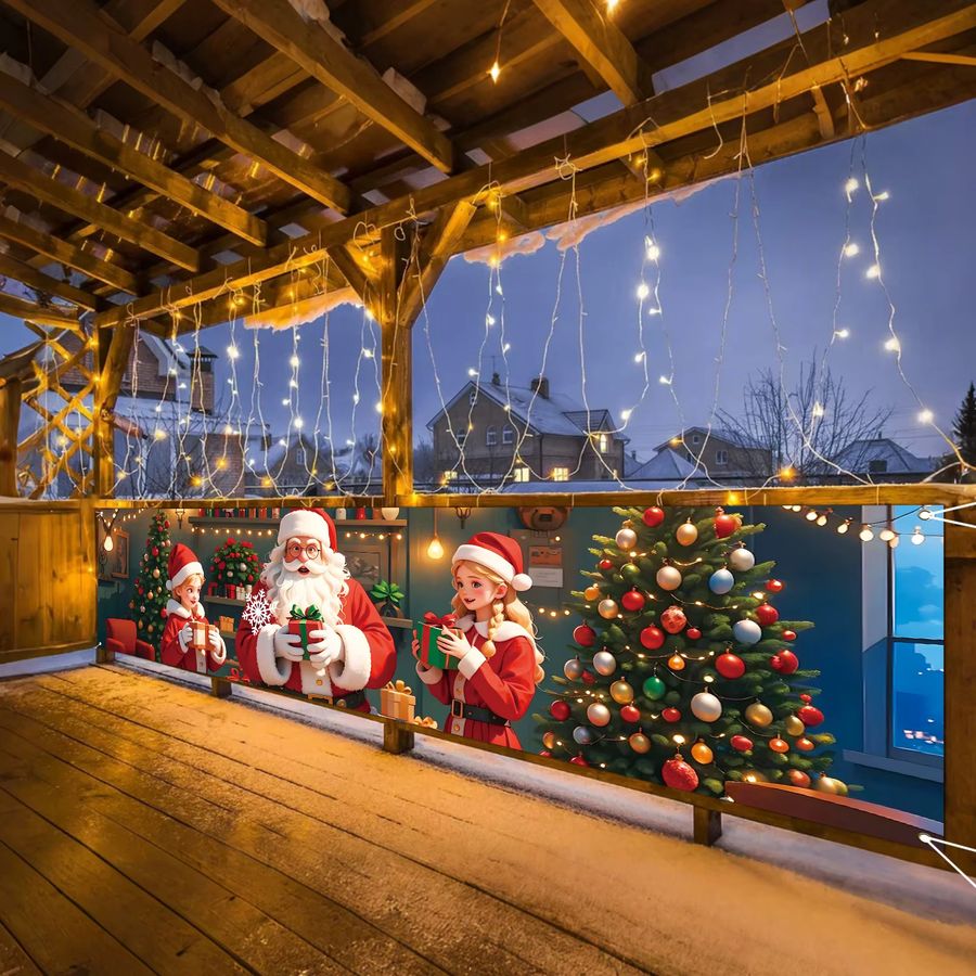 VIKAMA Weihnachtsmann Banner für Heiligabend und Weihnachten als festliche Outdoor-Terrassendekoration mit Metallringen, Breite: 180 cm, Höhe: 35 cm - Bild 2