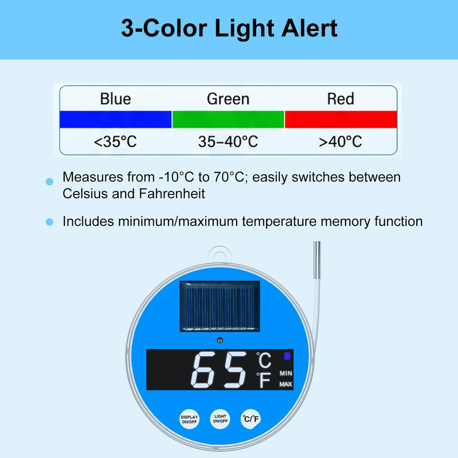 Solarbetriebenes digitales Poolthermometer mit LED-Farblicht und schwimmender Temperaturmessung - Bild 4