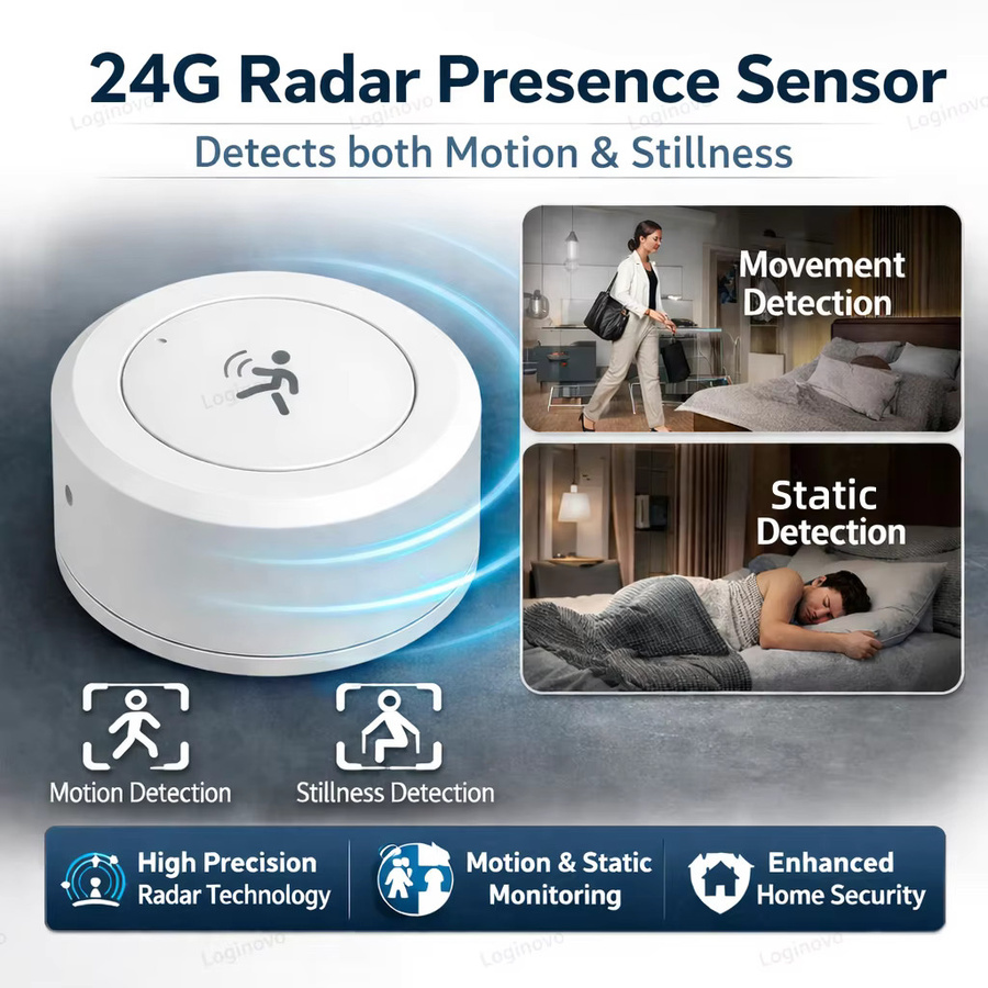 Loginovo ZigBee 24G MmWave Radar-Bewegungssensor für menschliche Anwesenheit, Mini-PIR-Detektor für Tuya Smart Life Z2M Hausautomation, Weiß - Bild 2