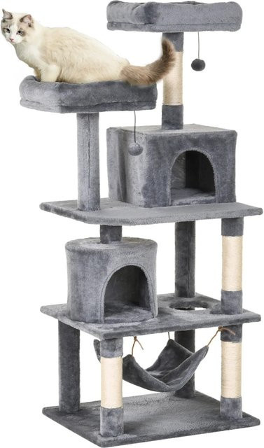 PawHut Kratzbaum in Grau mit Hängematte und Höhle für Katzen, Höhe: 145 cm - Bild 1