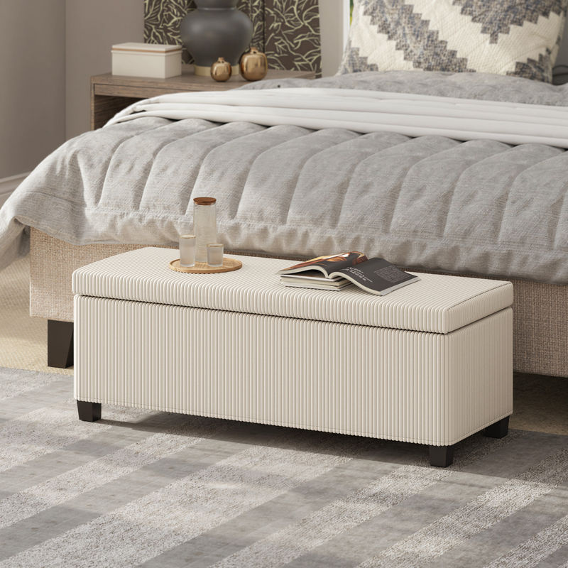 HOMCOM Sitzbank mit Stauraum in Cord-Optik, Polsterbank mit Stahlbeinen, Truhenbank für Wohnzimmer, Schlafzimmer oder Flur, Beige, B/T/H: 112 x 42 x 40 cm - Bild 2