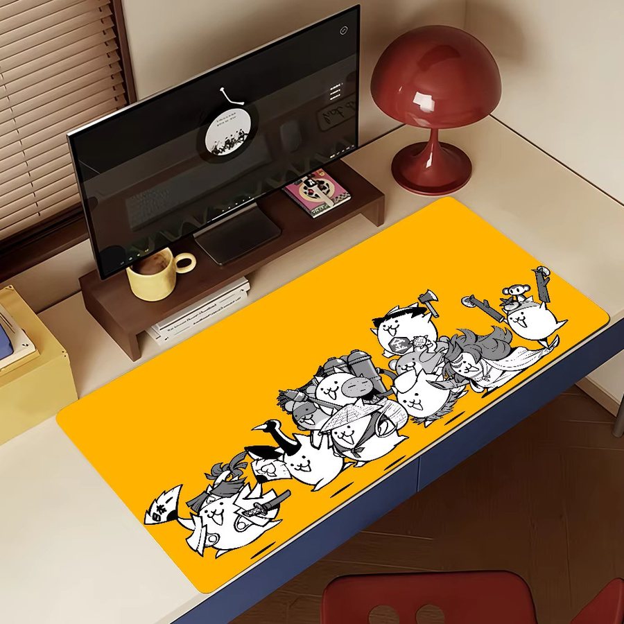 B-BattleS C-Cats Mauspad in Gelb, rutschfeste XXL Schreibtischunterlage aus Gummi für Gaming und Büro - Bild 4