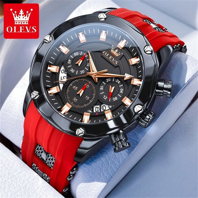 OELVS Chronograph, Quarz, Silikonarmband, Schwarz, Herren - Bild 1