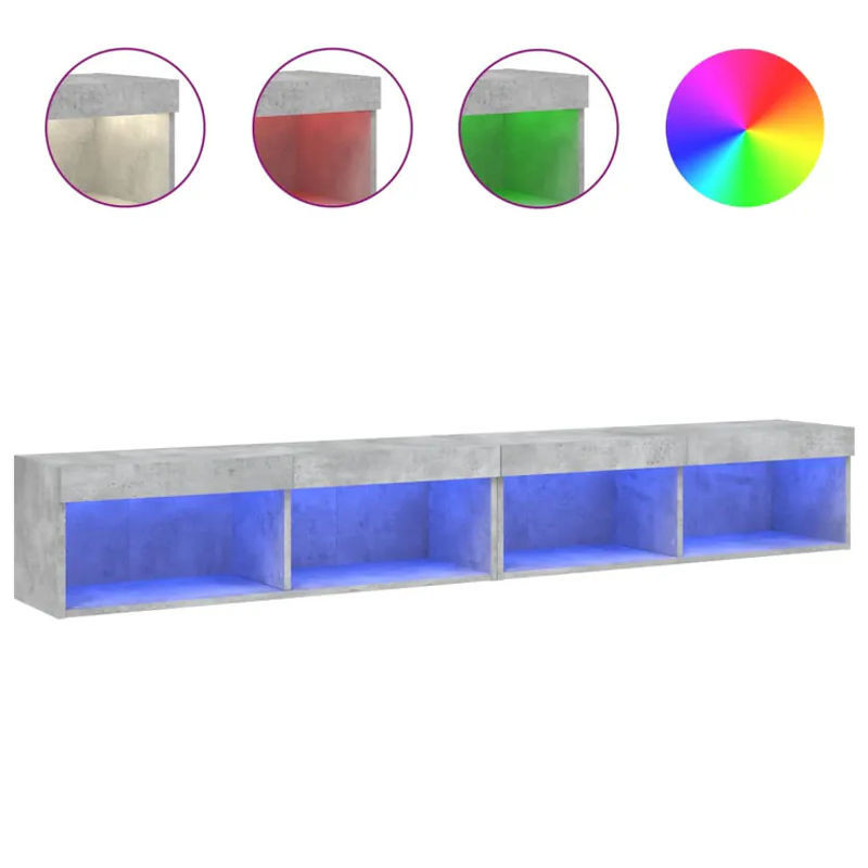 Vidaxl TV-Schrank Set aus Holzwerkstoff und Beton in Grau mit LED-Beleuchtung, 2 Stück, B: 100 cm, T: 30 cm, H: 30 cm - Bild 1