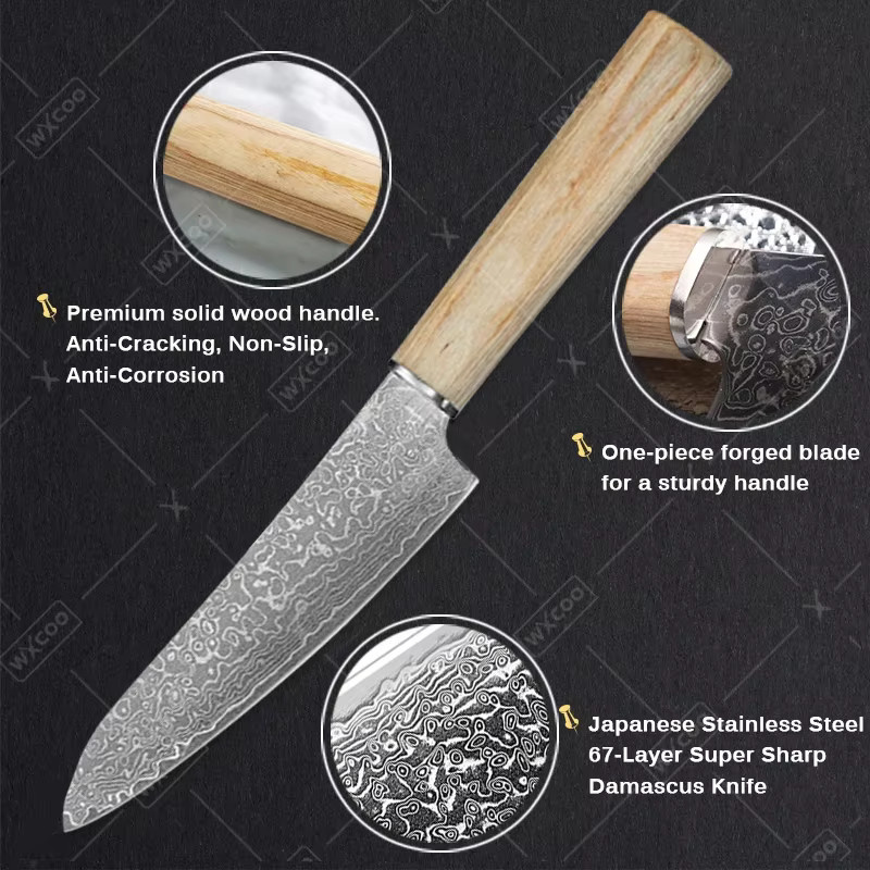 WXCOO Damaskus Chefmesser aus Silber und Holz zum Schneiden von Fleisch, Obst und Gemüse - Bild 4