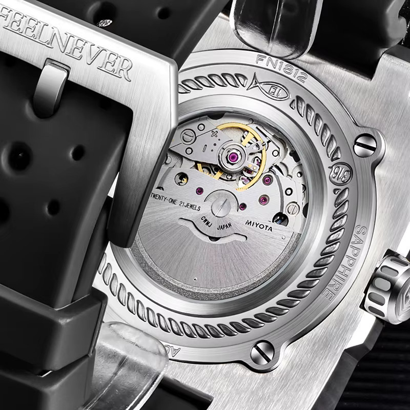 FEELNEVER Armbanduhr Automatik, Edelstahl, Silikon, Schwarz, Herren - Bild 5