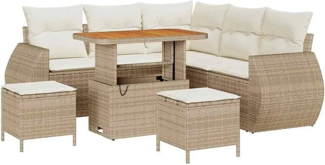 vidaXL Garten-Sofa-Set 8-teilig in U-Form aus Poly-Rattan und Akazienholz mit Polstern in Beige und Braun - Bild 1
