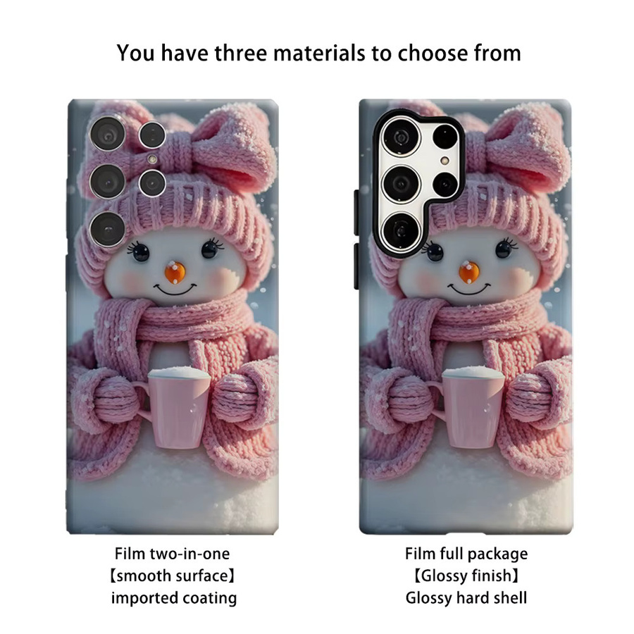 Stoßfeste Doppelschicht Handyhülle mit Pastellfarbenem Strick-Schneemann Design für Samsung Galaxy S25 Ultra, S24 und S23 Ultra Plus in Pink - Bild 2