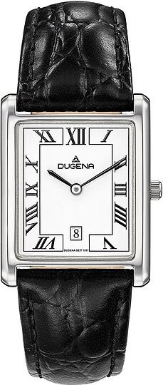 Dugena Armbanduhr, Quarz, Edelstahl, Leder, Herren, Schwarz, Weiß - Bild 1