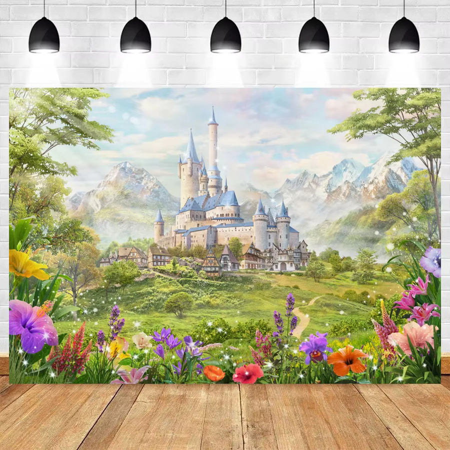 Vinyl-Fotohintergrund Märchenschloss für Kindergeburtstage und Mädchen-Dekoration in Mehrfarbig - Bild 2