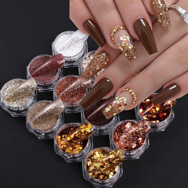 SWEET TREND Nagel-Glitzer-Set, braun, glänzend, 12-teilig - Bild 1