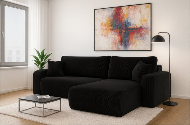 Inter Trading Ecksofa Austin mit Schlaffunktion in Schwarz Cord, B/T/H: 244 x 145 x 82 cm - Bild 1