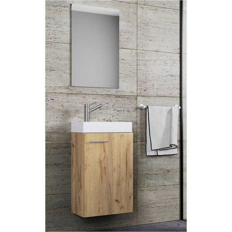 VCM Badmöbel Set Slito 3-teilig in Eiche Honig mit Waschbecken, Spiegelschrank und Waschbeckenunterschrank, B/H/T: 41 x 69,5 x 22 cm - Bild 4
