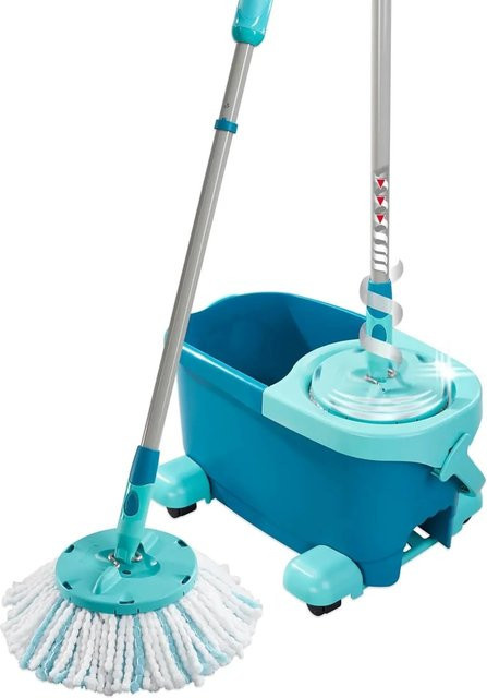 Leifheit Clean Twist Disc Ergo Wischmopp mit Mikrofasen-Einsatz und Rollen in Blau inklusive Teleskopstiel und Wringer - Bild 1