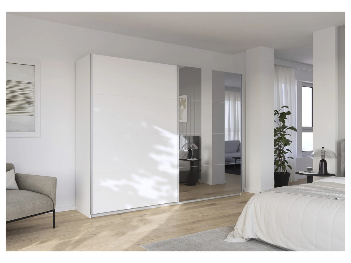 RAUCH Quadra Schwebetürenschrank Weiß mit Spiegelelementen und integrierten Schubladen, B/T/H: 271 x 62 x 210 cm - Bild 2
