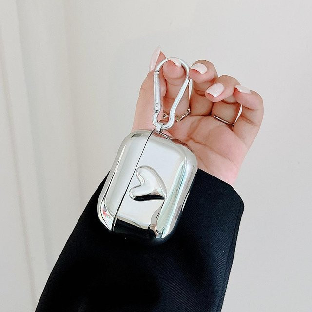 Luxuriöse silberne Kopfhörerbox mit abstraktem Schalen-Design für Apple AirPods 4, AirPods 3, AirPods Pro 2. Generation und AirPods 2 - Bild 1