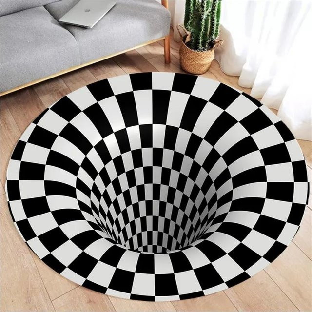 Runder 3D Vortex Optische Illusion Teppich von JGJG in Schwarz, rutschfest und waschbar, Durchmesser: 60 cm - Bild 1