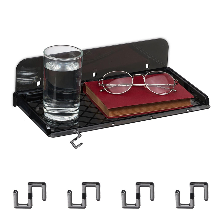 Relaxdays Bettablage aus Kunststoff in Schwarz, klappbar mit 5 Haken, B/T/H: 30 x 8,5 x 15,5 cm - Bild 2