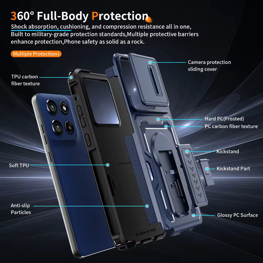 Motorola Handyhülle mit Anti-Drop-Klapphalter und Linsenschutz in Schwarz für Motorola G Stylus 5G 2025, Edge 2025, 60 Pro, G Power 2025 und 2026 - Bild 1