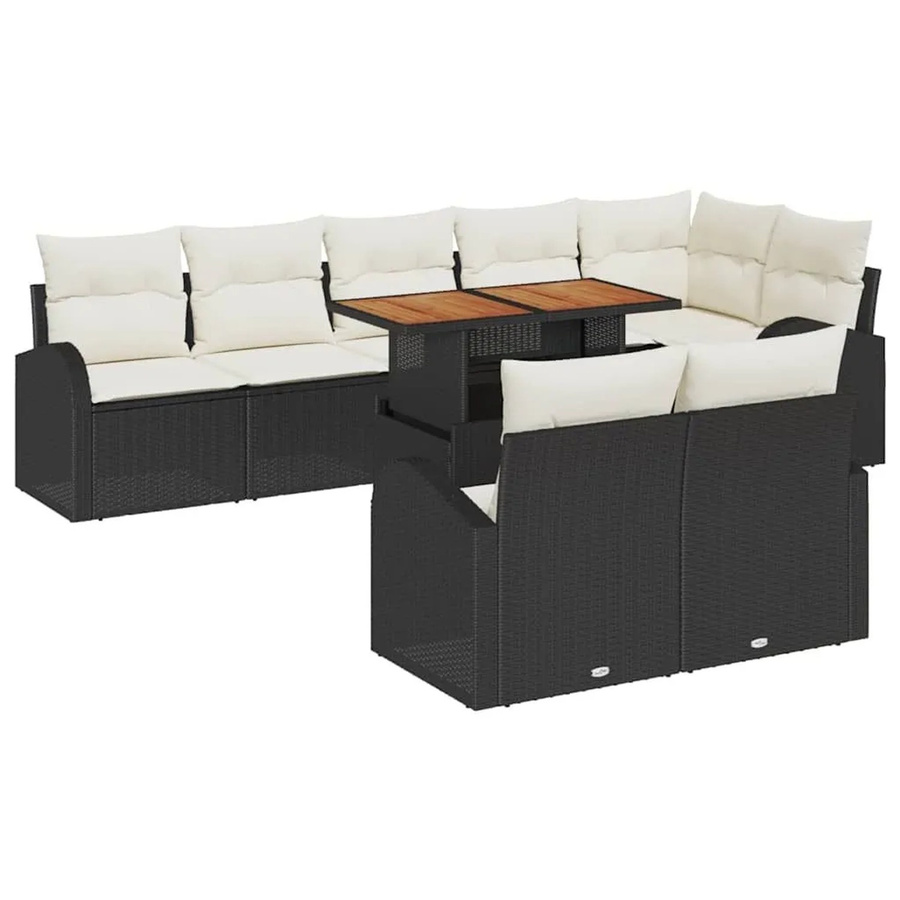 vidaXL Garten-Sofa-Set mit 9 Teilen und Kissen in Schwarz und Creme - Bild 2