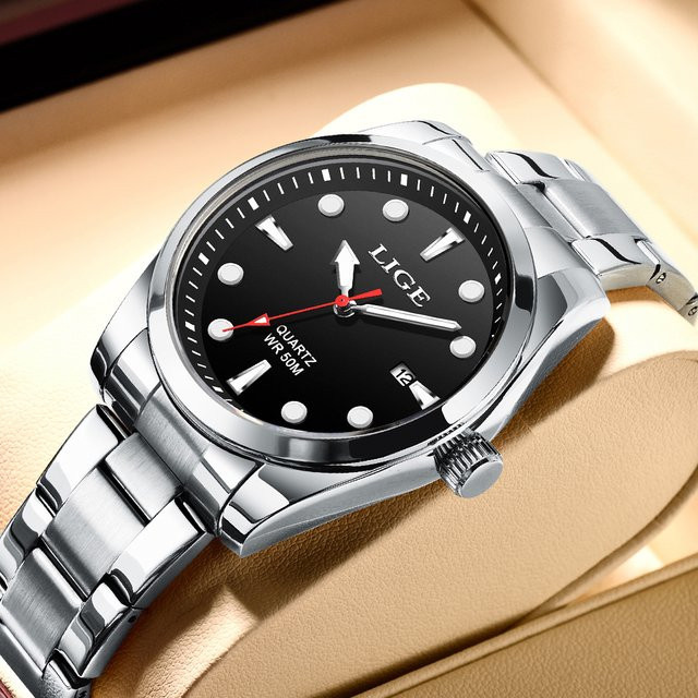 LIGE Armbanduhr Quarz, Edelstahl, Schwarz, 5 ATM, Herren - Bild 1