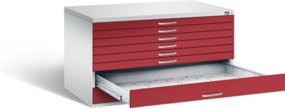 C+P Flachablageschrank Serie 7100_7200 in Rubinrot und Lichtgrau, H: 76 cm, B: 135 cm, T: 96 cm - Bild 1