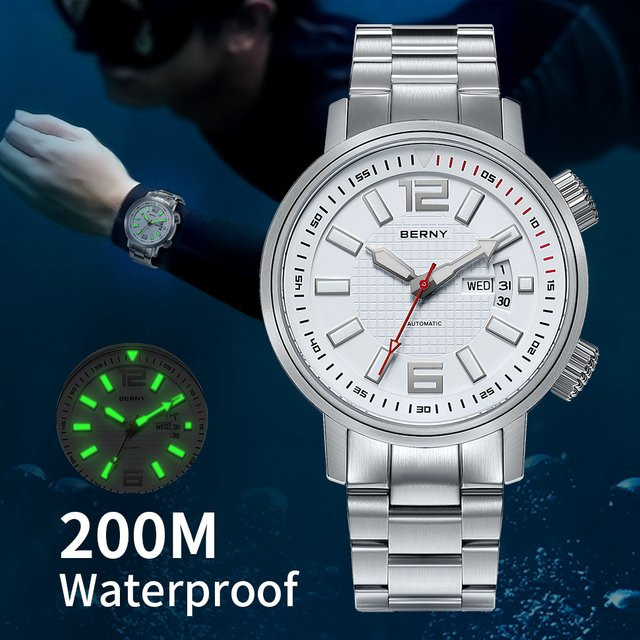 Berny Armbanduhr, Automatik, Edelstahl, Saphirglas, 20 ATM, Herren - Bild 1