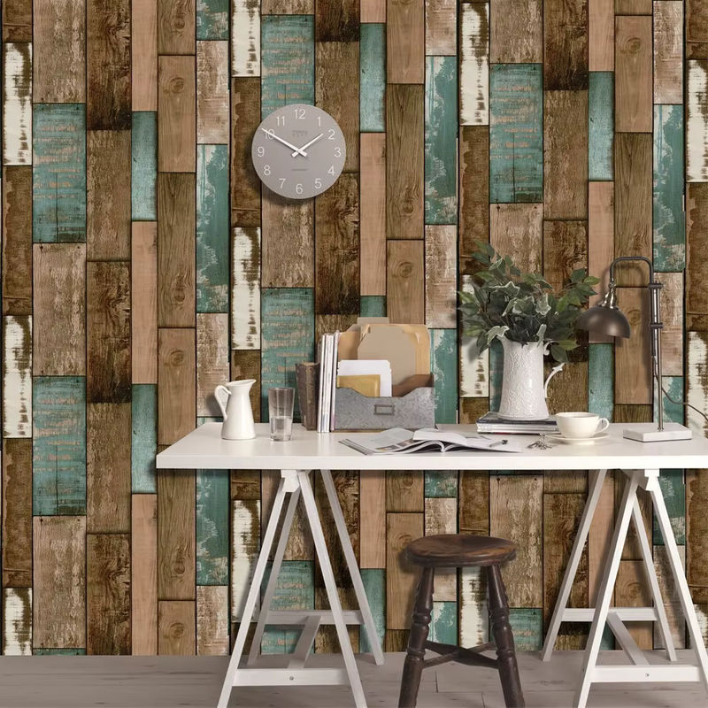 Selbstklebende Vinyl-Tapete KALYNN in Vintage-Steinholz-Optik, mehrfarbige Holzplanken-Design-Rolle - Bild 2