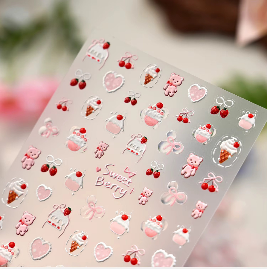 Rhstoe Nagelkunst-Aufkleber, Süße Beeren-Bärchen, Glänzend - Bild 2