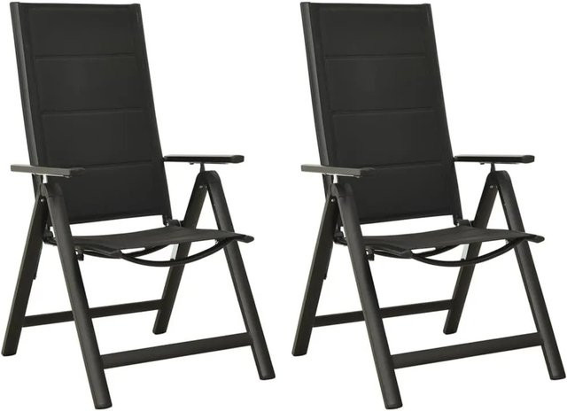 Furnicato Gartenstühle Set aus Aluminium und Textilene in Schwarz, 2er Pack, klappbar und in 7 Positionen verstellbar, B/T/H: 56 x 65-110 x 76-109 cm - Bild 1