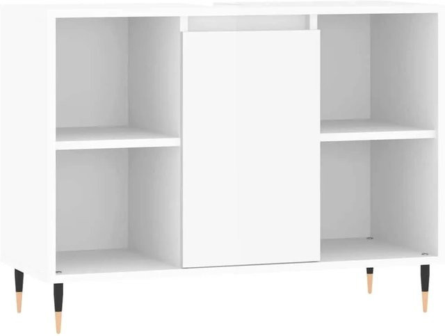 vidaXL Badschrank in Hochglanz Weiß aus Holzwerkstoff und Eisen im industriellen Stil, B/T/H: 80 x 33 x 60 cm - Bild 1